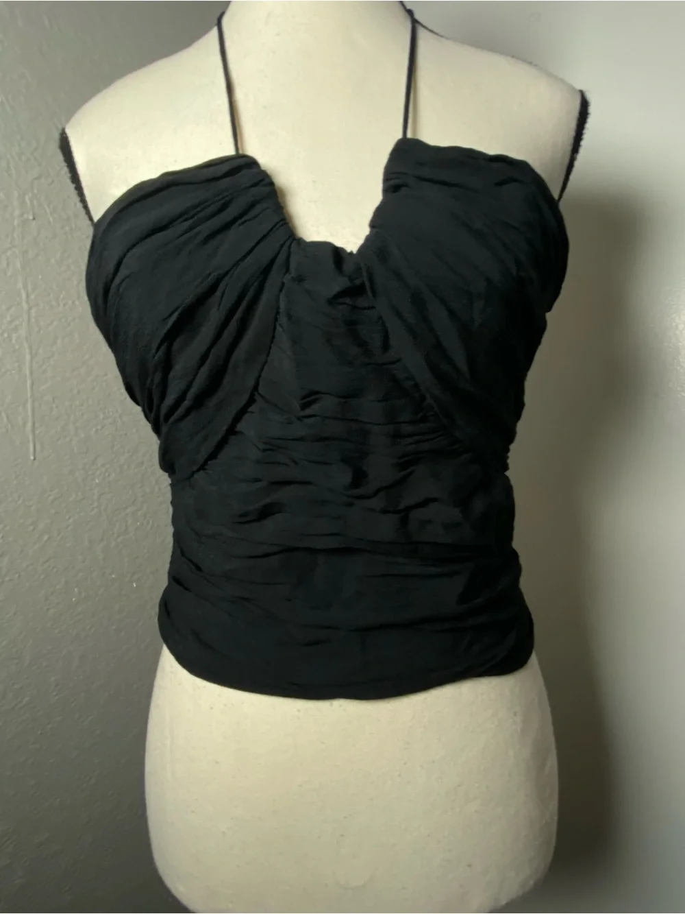 Aqua Black Ruched Chiffon Halter Top Size Small